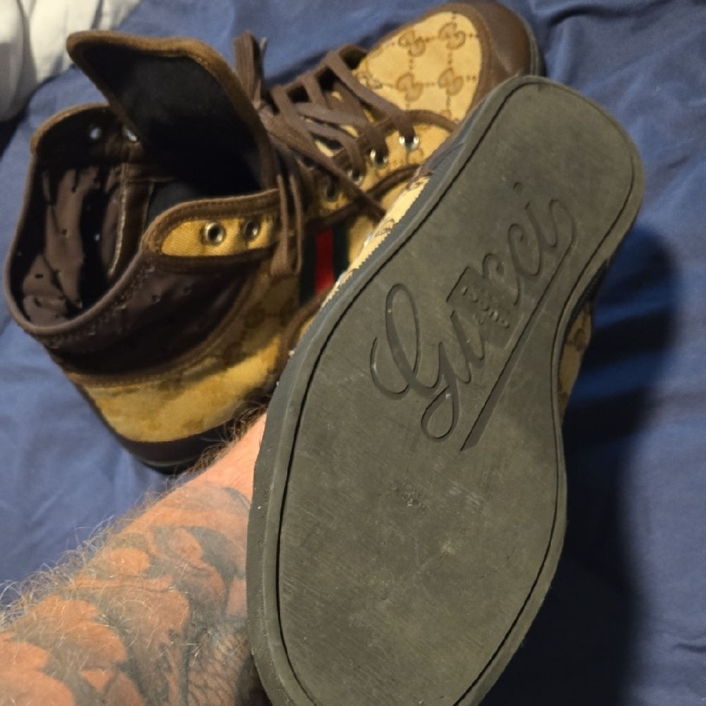 Gucci Brown and Tan Monogram High-Tops - Picture 3 of 6